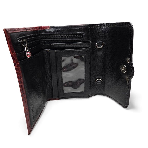 Brighton Ladybug Croc Embossed Leather Two Tone Bifold Wallet - Picture 7 of 9